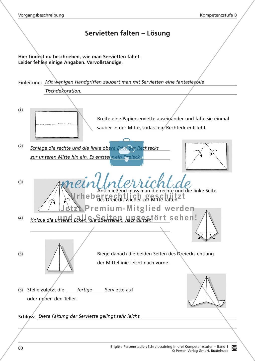 Schreibtraining Kompetenzstufe B: Vorgangsbeschreibung: Arbeitsblätter mit Lösungen Preview 8