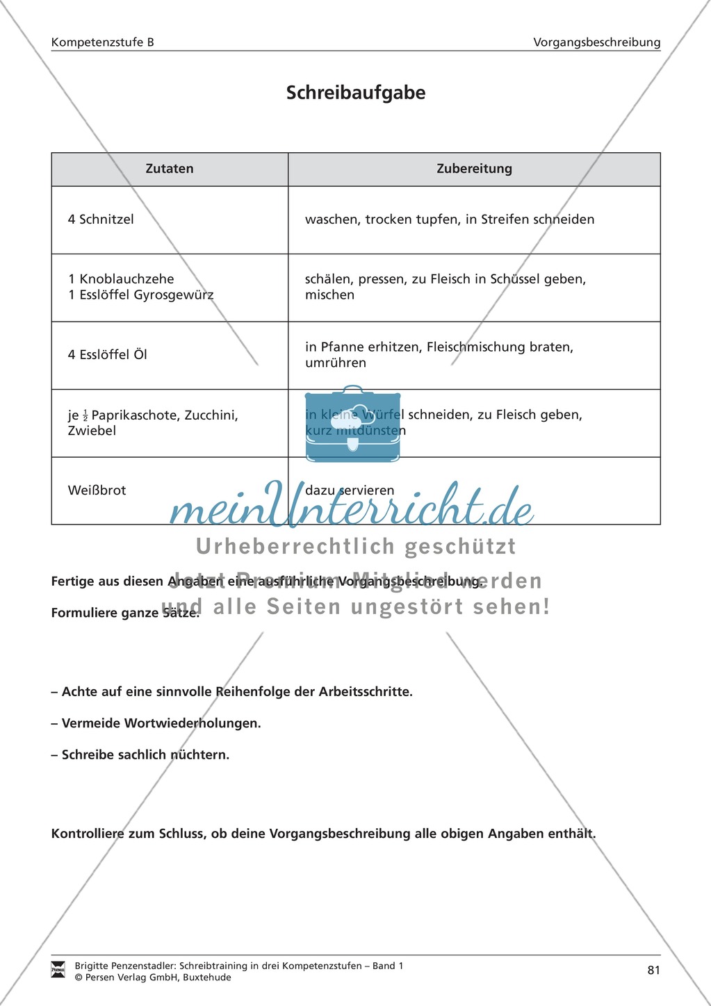 Schreibtraining Kompetenzstufe B: Vorgangsbeschreibung: Arbeitsblätter mit Lösungen Preview 9