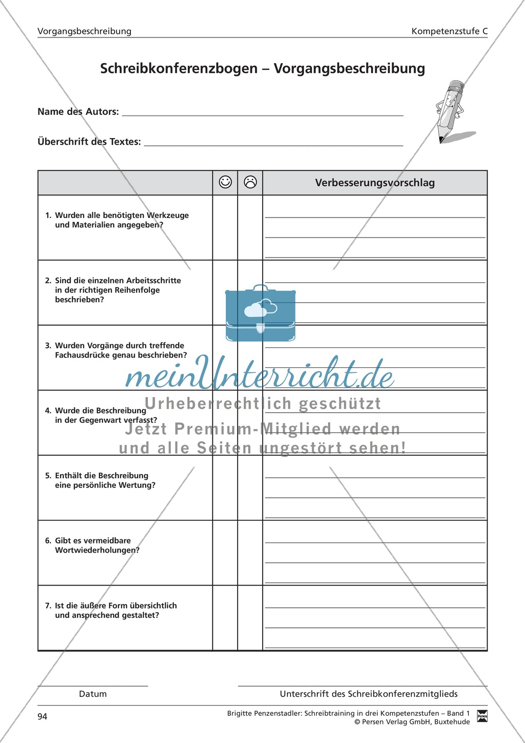 Schreibtraining Kompetenzstufe C: Vorgangsbeschreibung: Arbeitsblätter mit Lösungen Preview 11