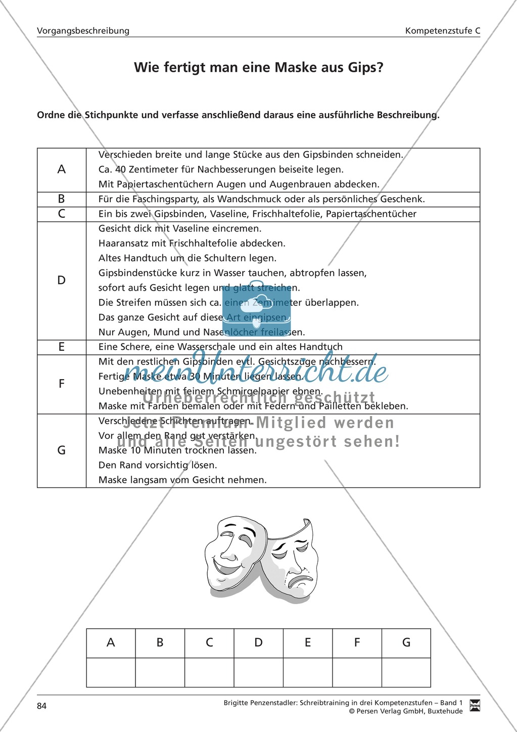 Schreibtraining Kompetenzstufe C: Vorgangsbeschreibung: Arbeitsblätter mit Lösungen Preview 1