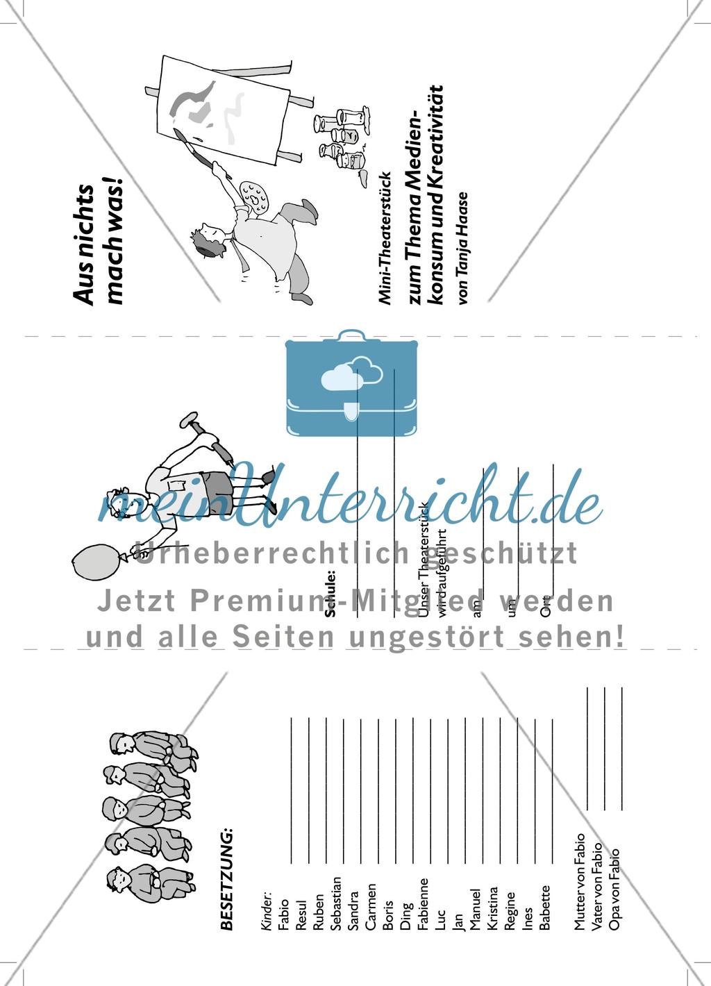 Aus nichts mach was: Inhalt, Inszenierungsanweisungen, Programmzettel zum Theaterstück Preview 3