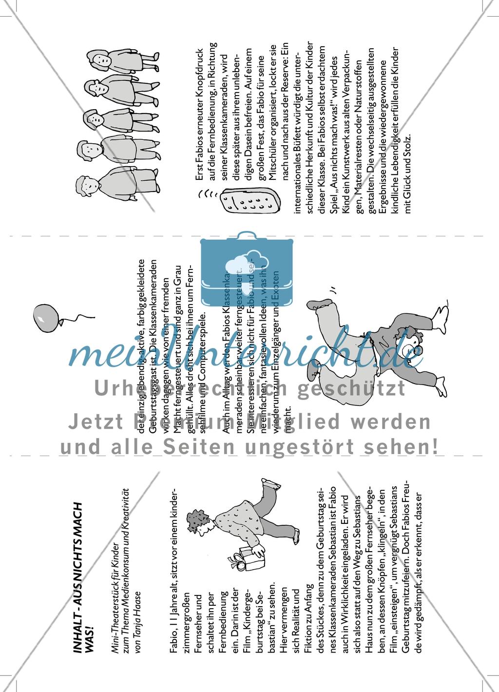 Aus nichts mach was: Inhalt, Inszenierungsanweisungen, Programmzettel zum Theaterstück Preview 4