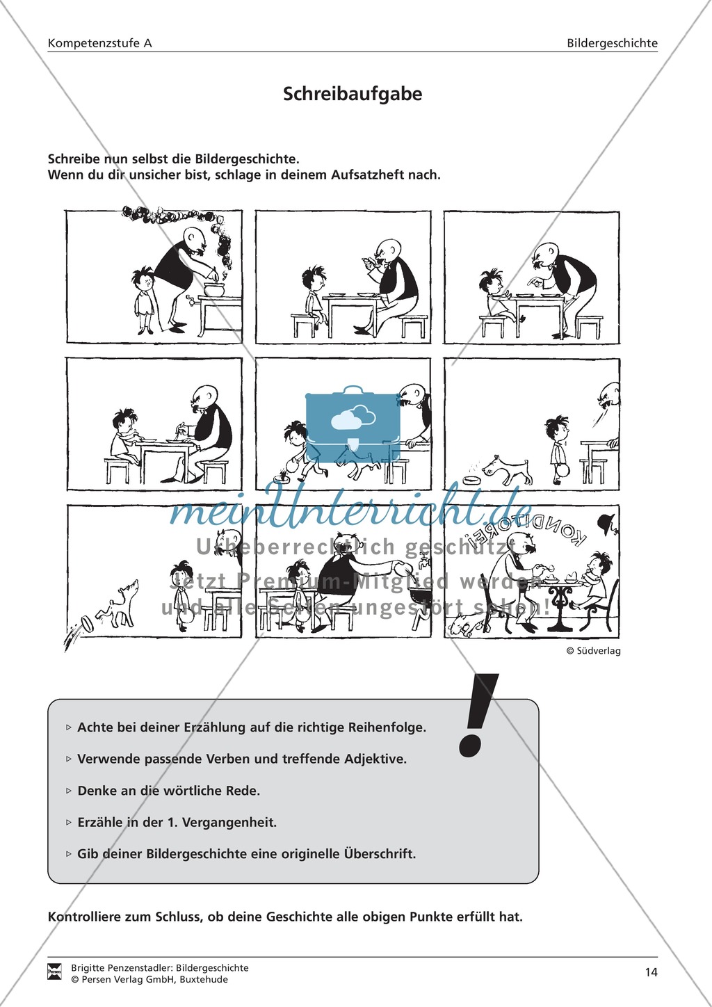 Eine Bildergeschichte schreiben und Schreibkonferenz halten: Bilder, Aufgaben, Arbeitsbogen (niedriges Niveau) Preview 1