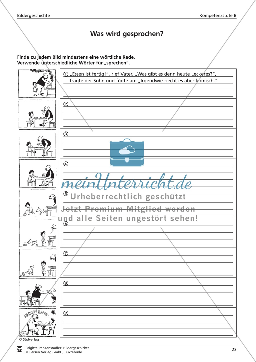 Wörtliche Rede zu Bildern schreiben: Übung und Lösung Preview 1
