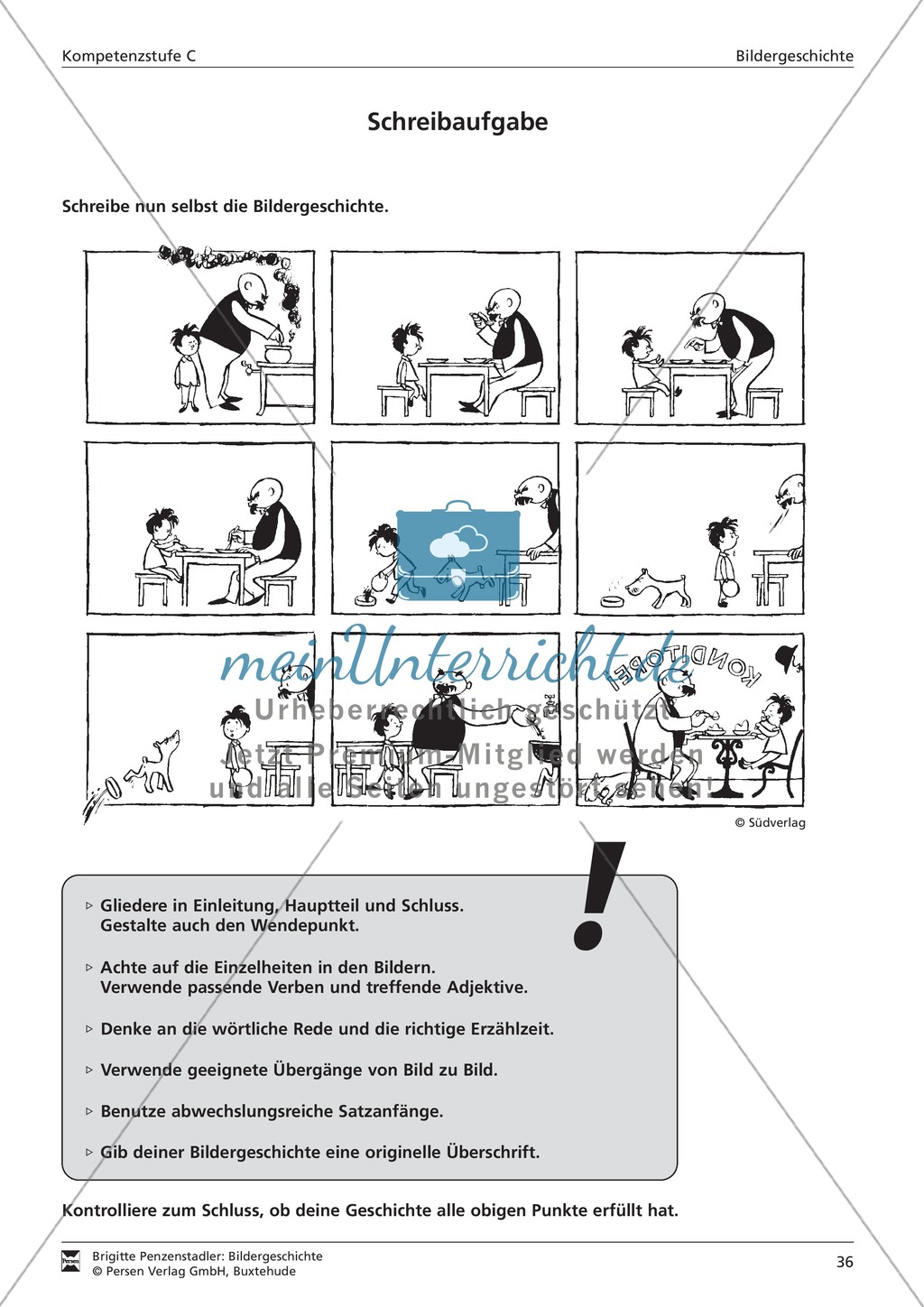 Bildergeschichte schreiben und Schreibkonferenz halten: Bilder, Aufgaben, Arbeitsbogen (hohes Niveau) Preview 1