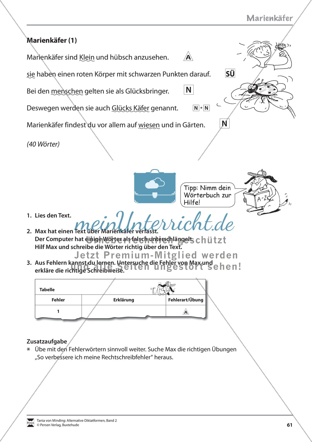 Alternative Diktatformen: "Das kommentierte Diktat - Marienkäfer - Stufe 2" - Lesetext + Aufgaben + Lösungen Preview 1