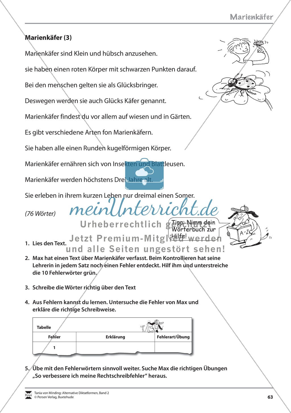 Alternative Diktatformen: "Das kommentierte Diktat - Marienkäfer - Stufe 2" - Lesetext + Aufgaben + Lösungen Preview 3