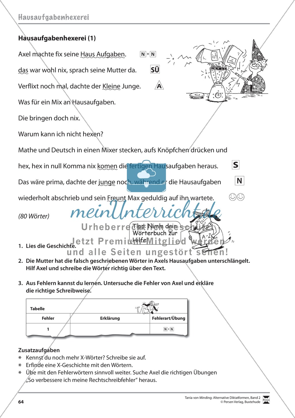 Alternative Diktatformen: "Das kommentierte Diktat - Hausaufgabenhexerei - Stufe 2" - Lesetext + Aufgaben + Lösungen Preview 1