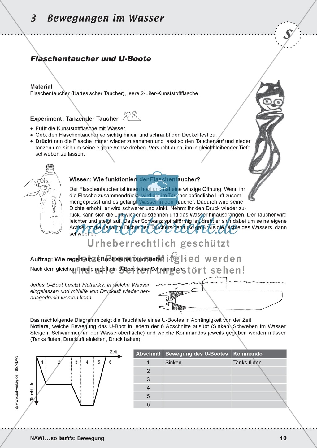 Bewegung im Wasser - Tauchen, Schwimmen, Fluten: didaktische Konzeption, Lehrerübersicht, Schülermaterial, Test Preview 10