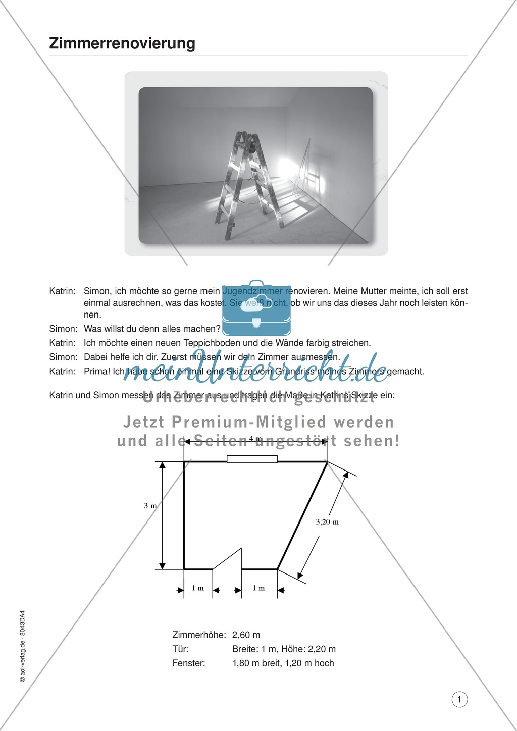 Mathe im Alltag - Mein Zimmer renovieren: Übungen und Lösung Preview 1