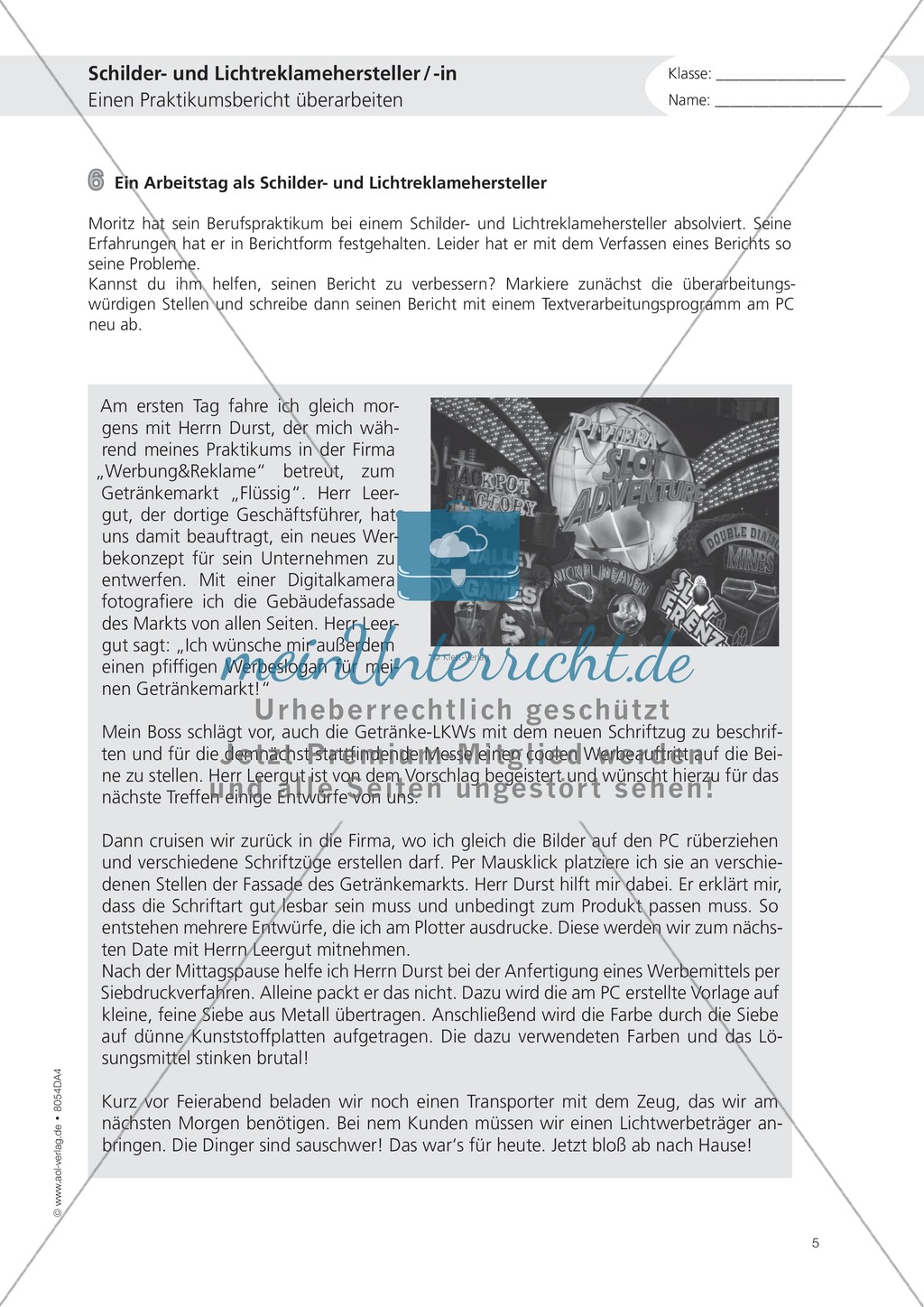 Deutsch-Aufgaben aus dem Alltag - Arbeiten als Schilder- und Lichtreklamehersteller: Übungen + Lösung Preview 5