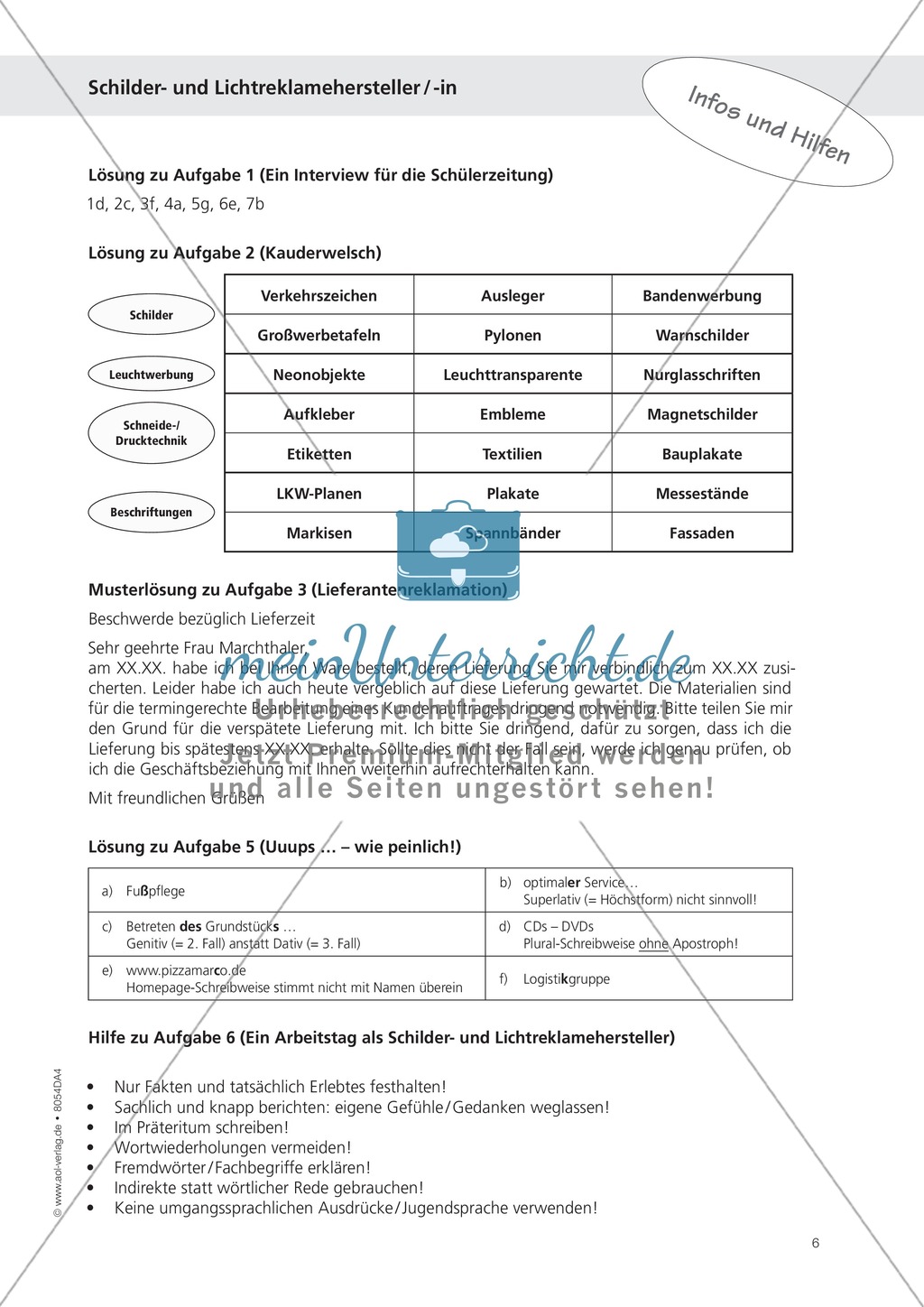 Deutsch-Aufgaben aus dem Alltag - Arbeiten als Schilder- und Lichtreklamehersteller: Übungen + Lösung Preview 6
