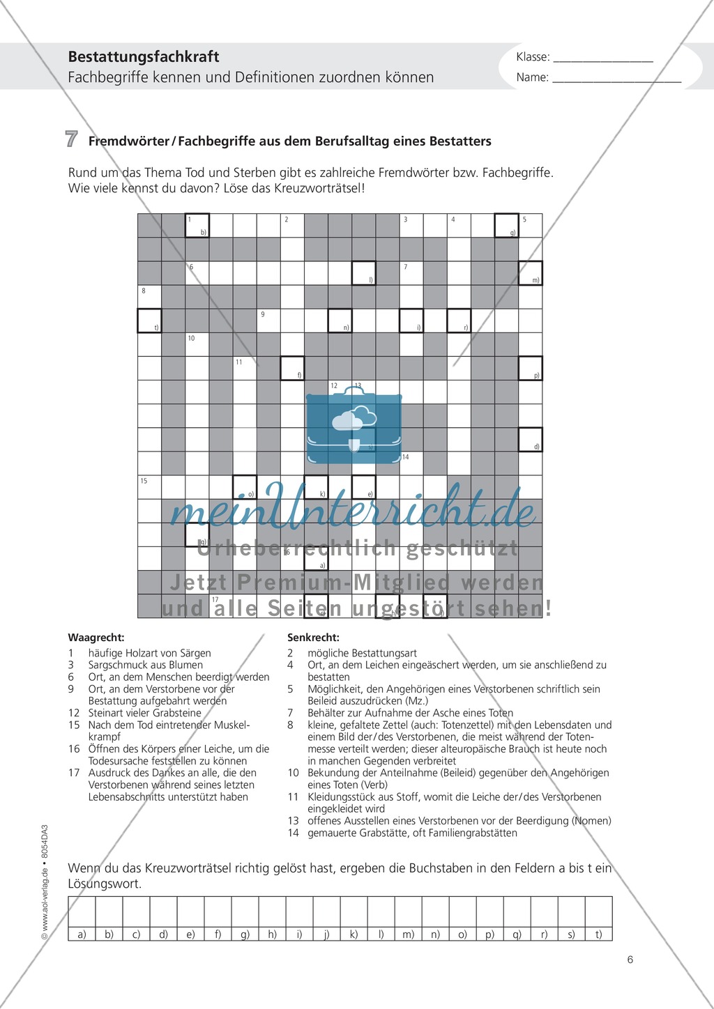 Deutsch-Aufgaben aus dem Alltag - Arbeiten als Bestatter: Übungen und Lösung Preview 6