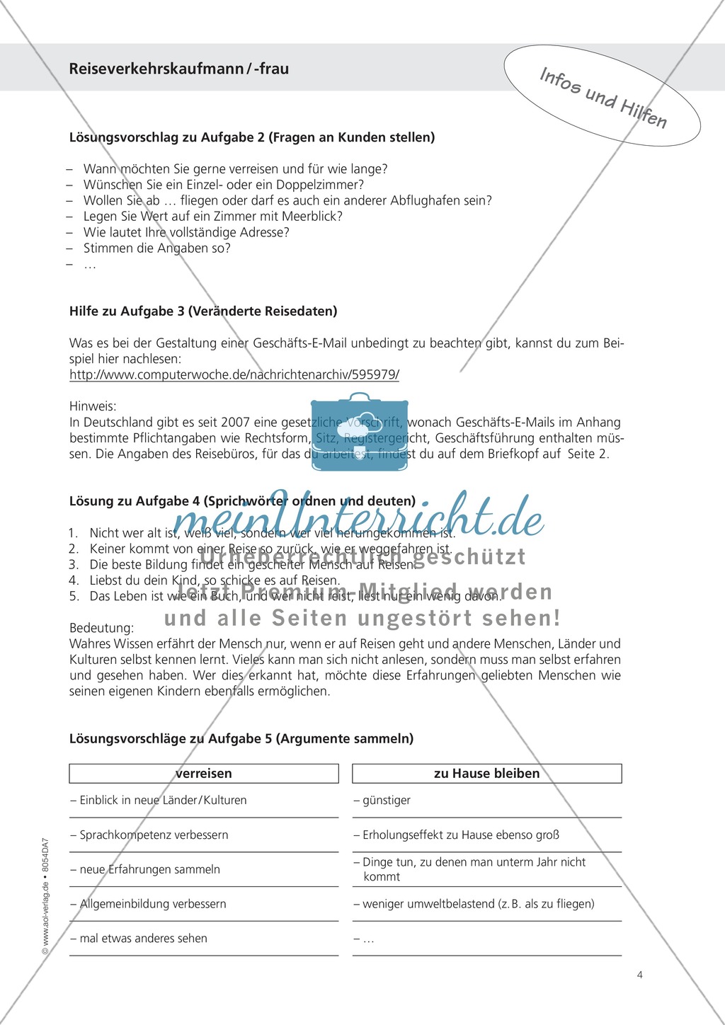 Deutsch-Aufgaben aus dem Alltag - Arbeiten im Reisebüro: Übungen und Lösung Preview 4