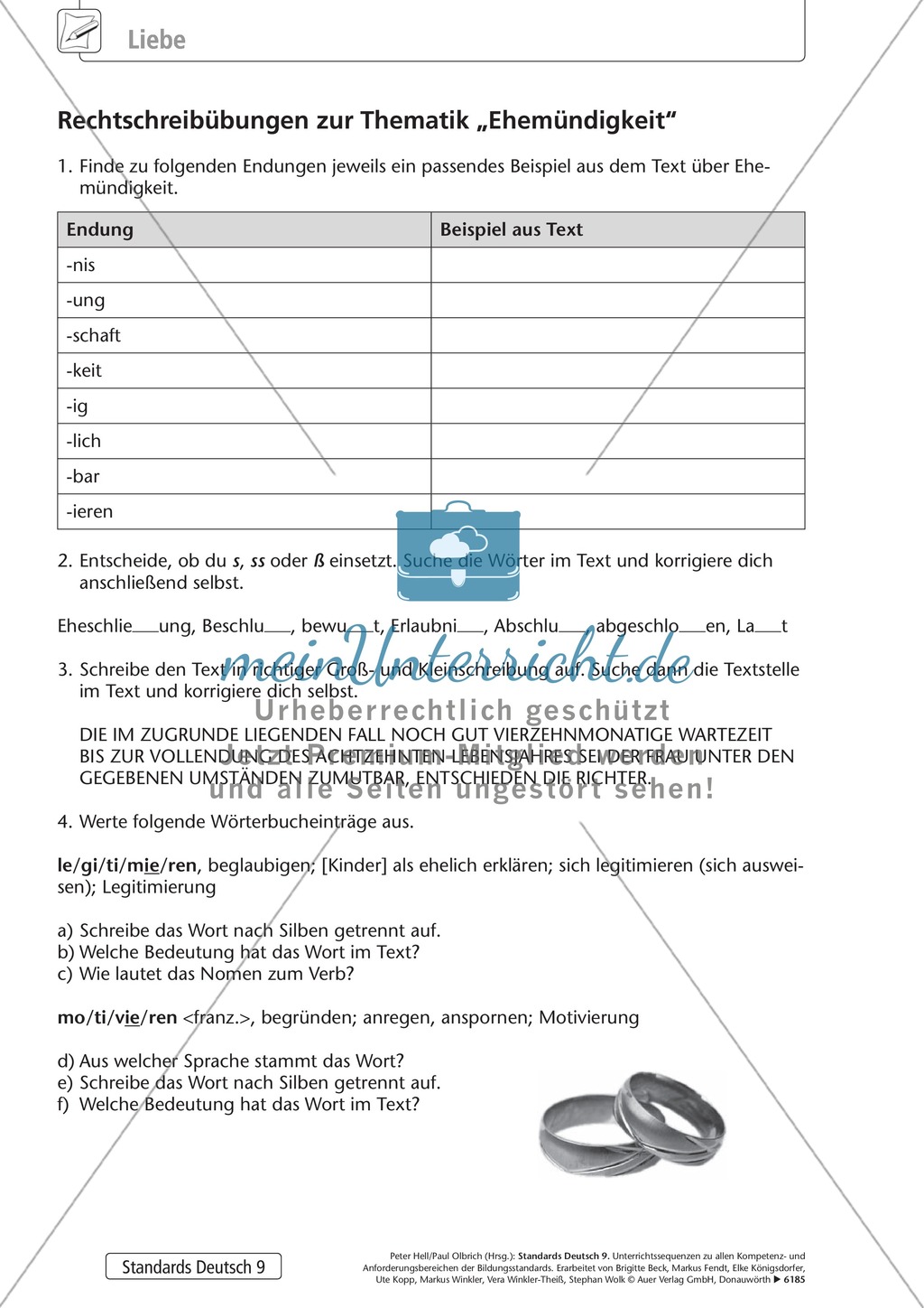 Textarbeit Eheschließung und Liebe: Karikatur, Text, Arbeitsblätter und Lösungen Preview 5