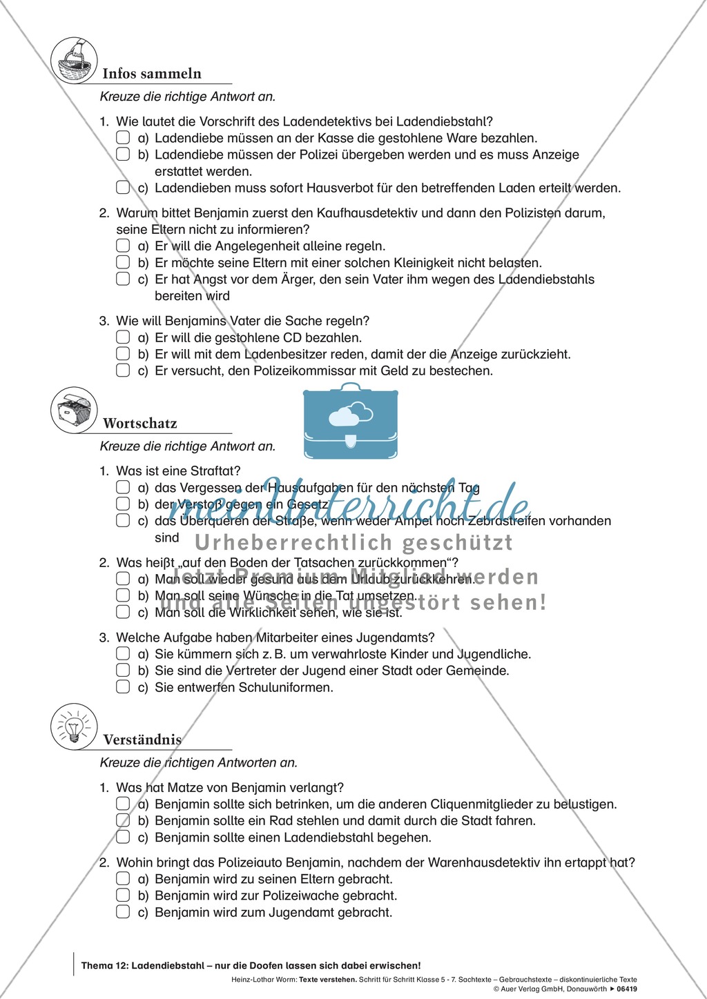 Textverständnis Training: Text, Arbeitsblätter und Lösungsblatt Preview 3
