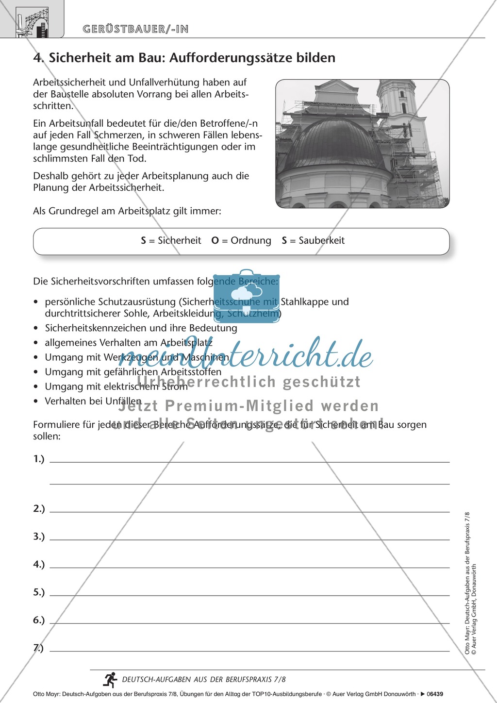 Sicherheit am Bau - Gerüstbaus Deutsch-Aufgaben aus der Berufspraxis Klassen 7/8: Arbeitsblätter mit Lösungen Preview 1