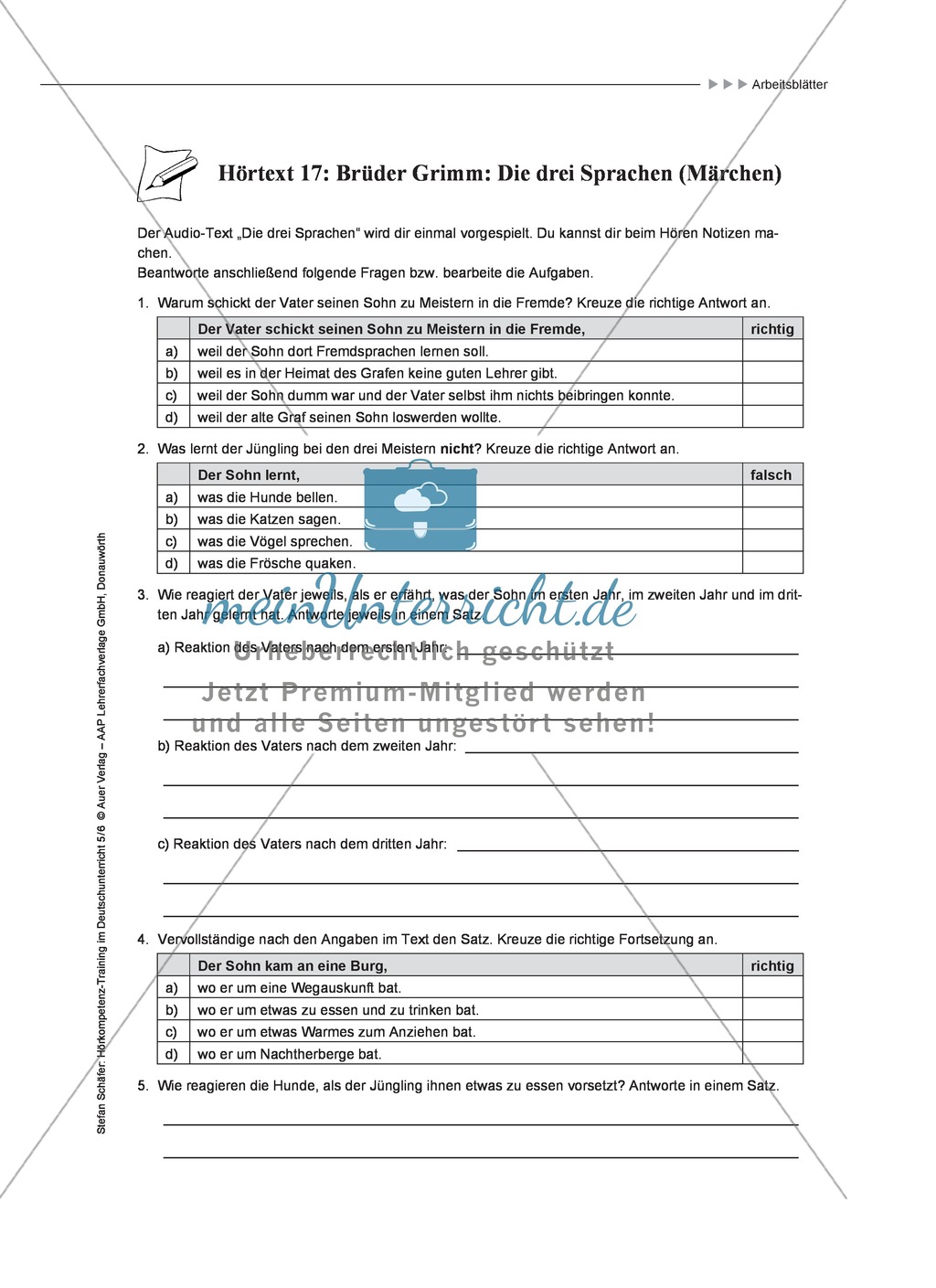 Hörkompetenz Training im Deutschunterricht Teil 4: Arbeitsblätter mit Lösungen Preview 4
