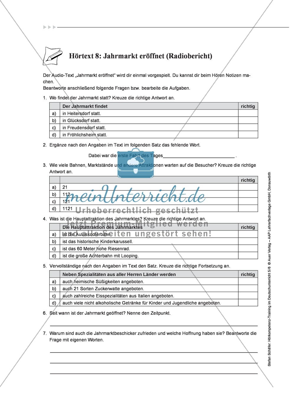 Hörkompetenz Training im Deutschunterricht Teil 2: Arbeitsblätter mit Lösungen Preview 3