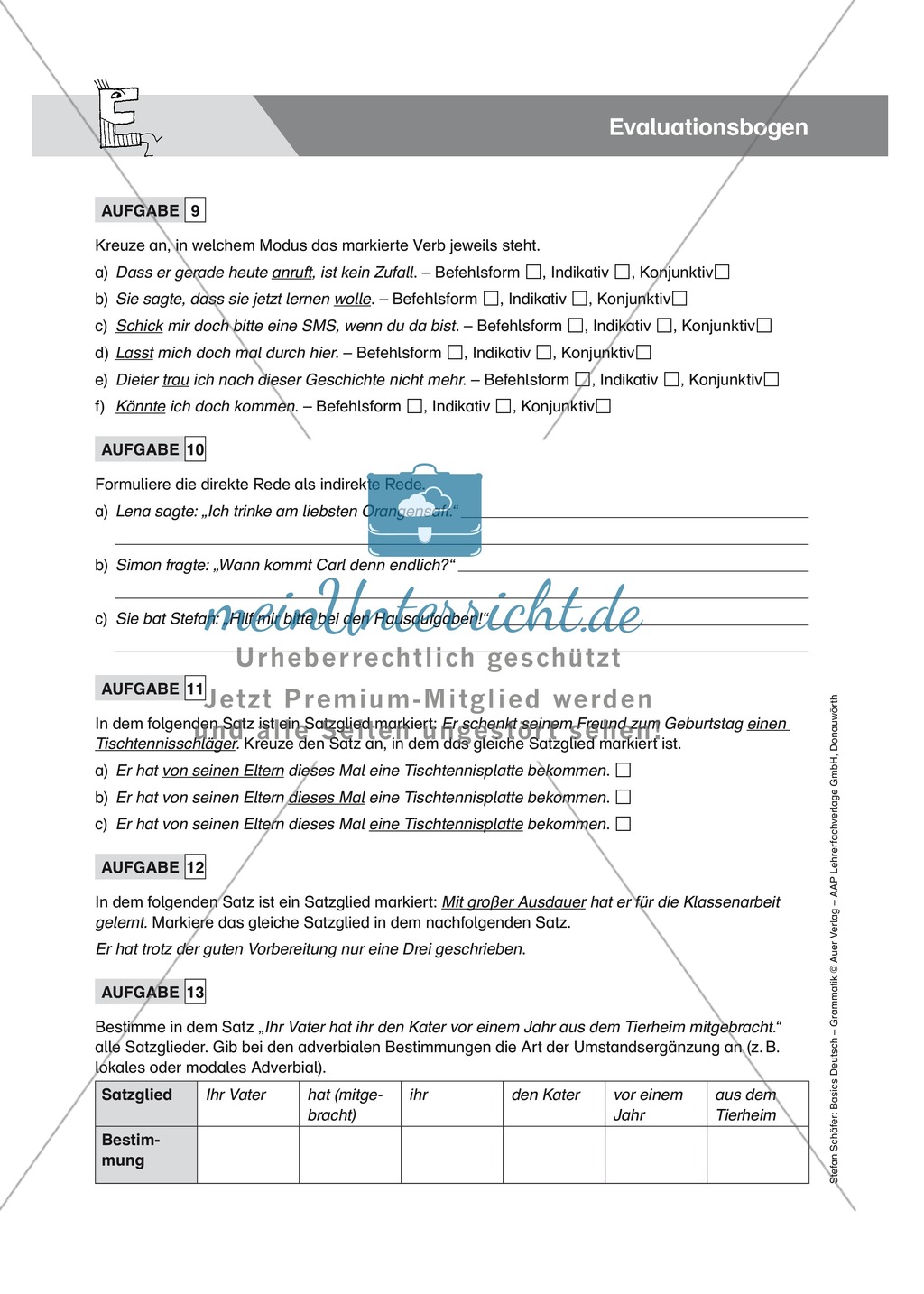 Basics Grammatik: Evaluationsbogen mit Aufgaben + Lösungen Preview 3