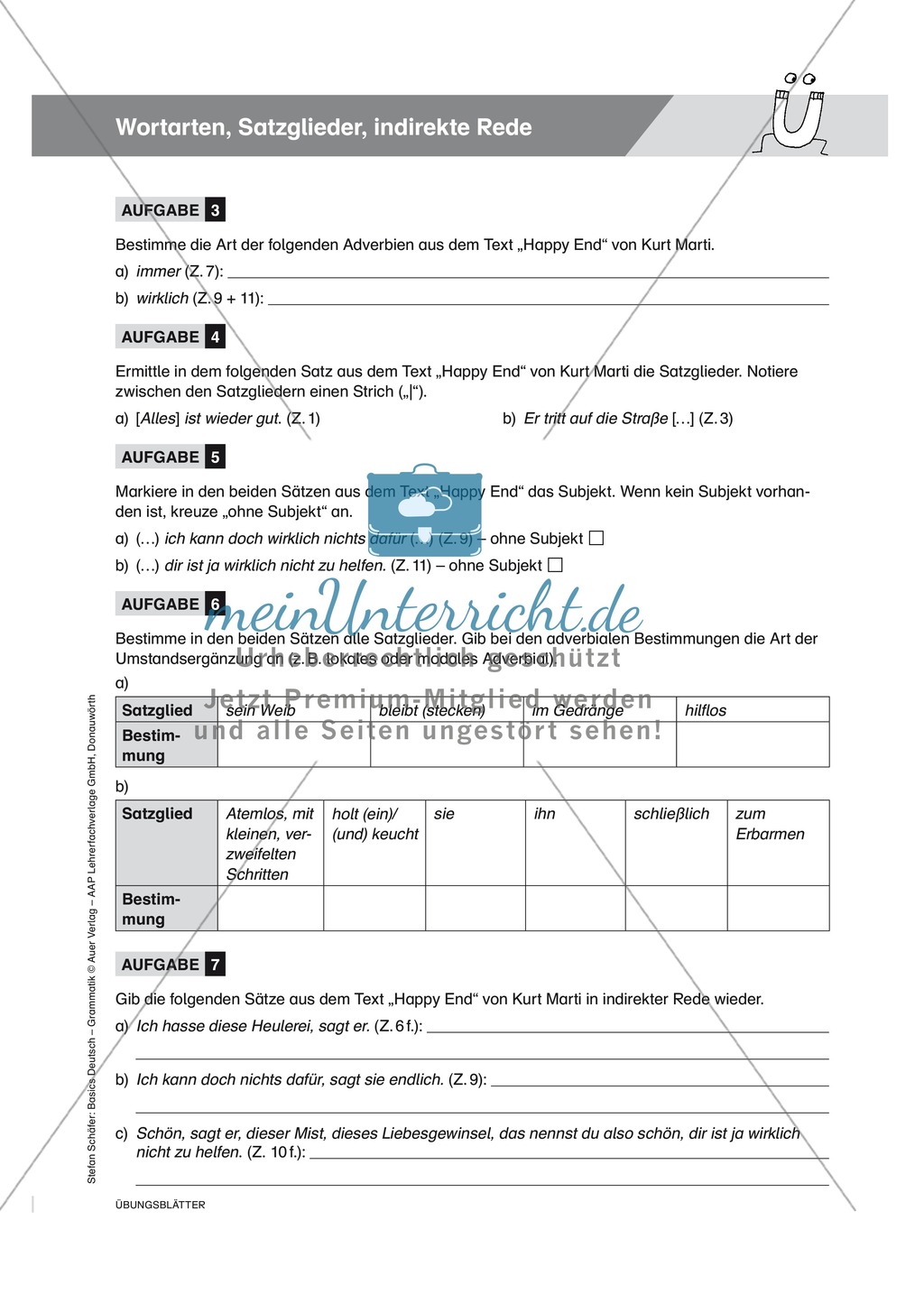 Basics Grammatik: Wortarten - Satzglieder - indirekte Rede, Aufgaben + Lösungen Preview 2