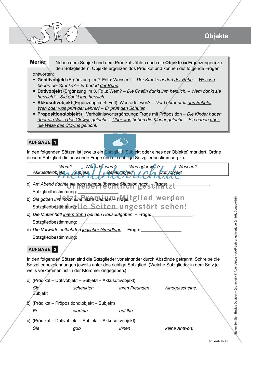 Satzgliedbestimmung Objekte: Übungen, Lösungen und Merkkasten Preview 1