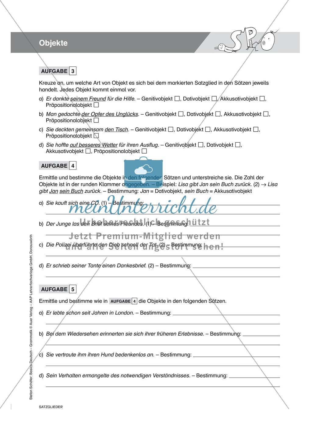 Satzgliedbestimmung Objekte: Übungen, Lösungen und Merkkasten Preview 2