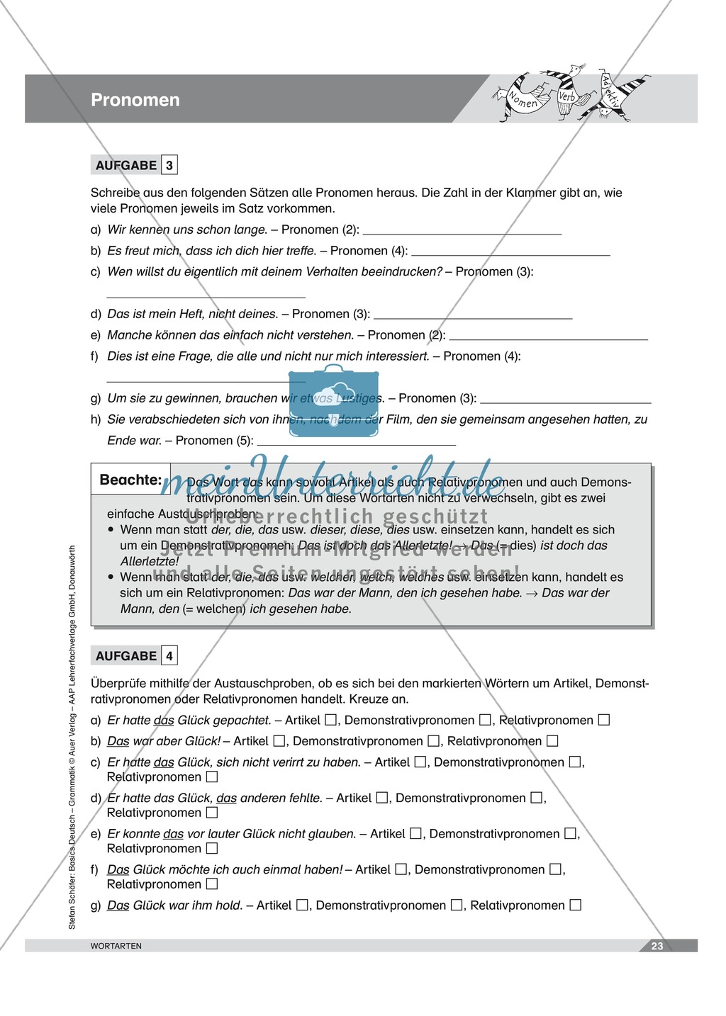 Basics Deutsch Grammatik Wortarten Pronomen: Arbeitsblätter und Lösungen Preview 2