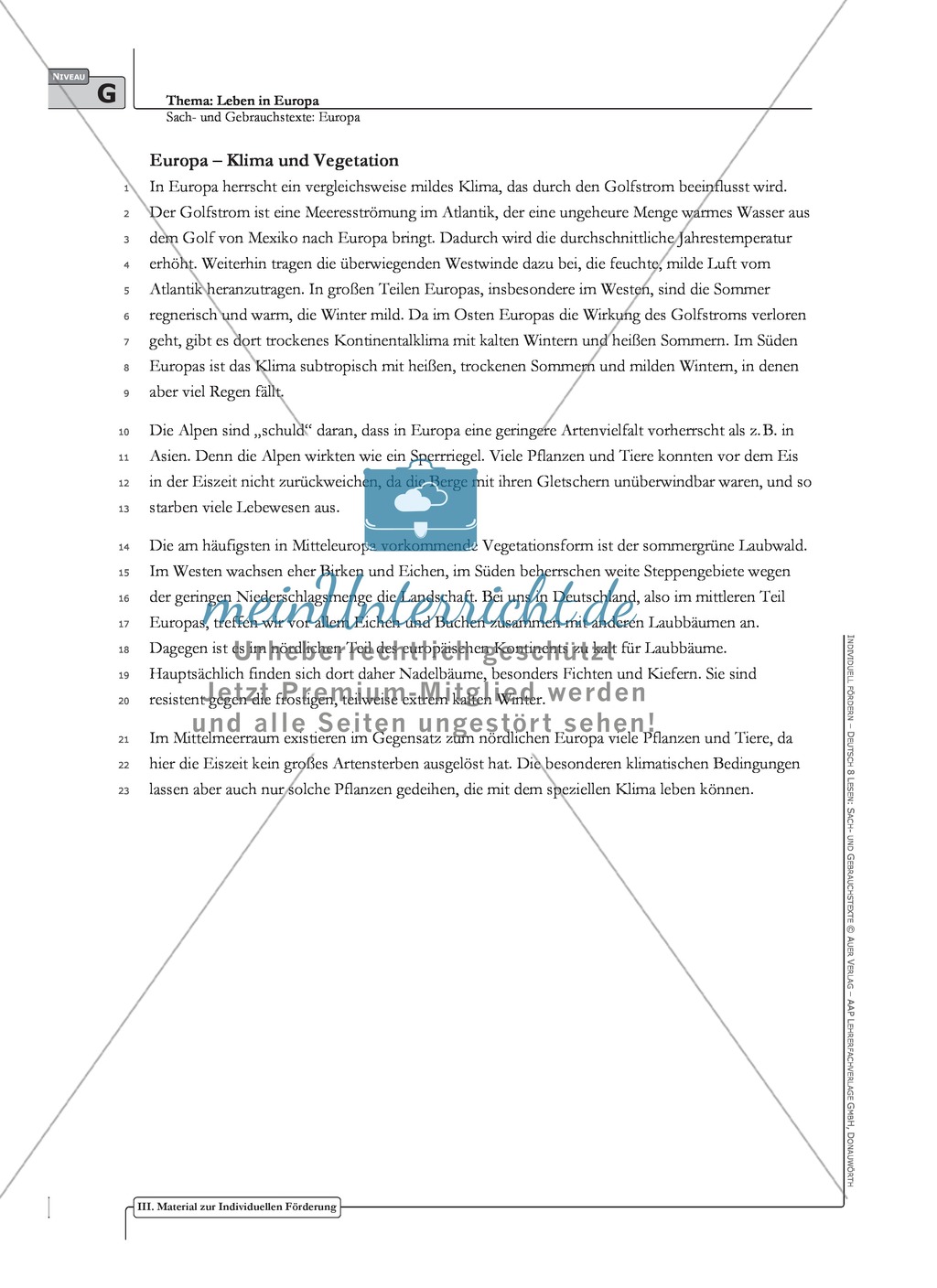 Sachtexte: Europa - Klima und Vegetation: Texterarbeitung mit Aufgaben und Lösungen Preview 3