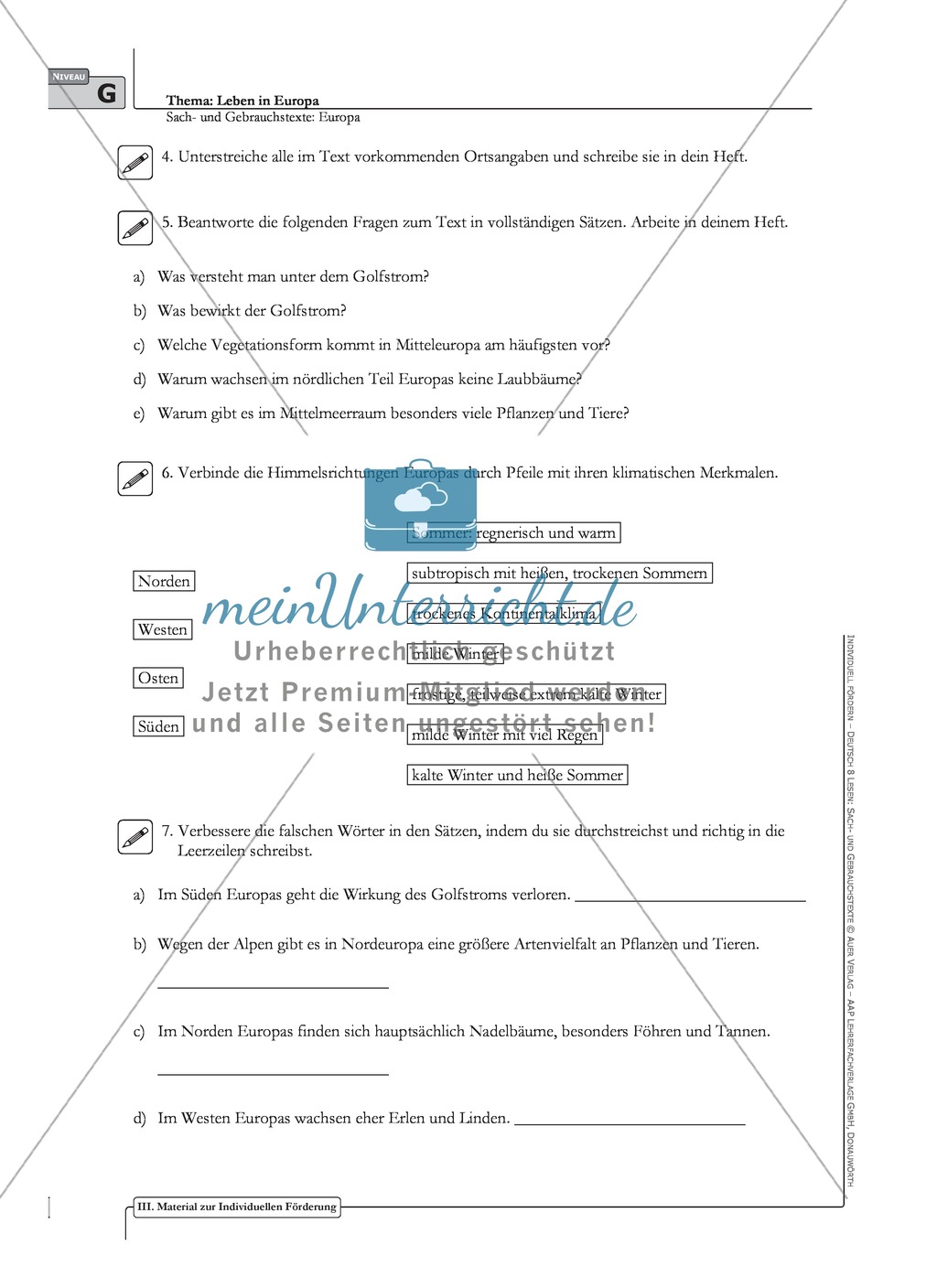 Sachtexte: Europa - Klima und Vegetation: Texterarbeitung mit Aufgaben und Lösungen Preview 5