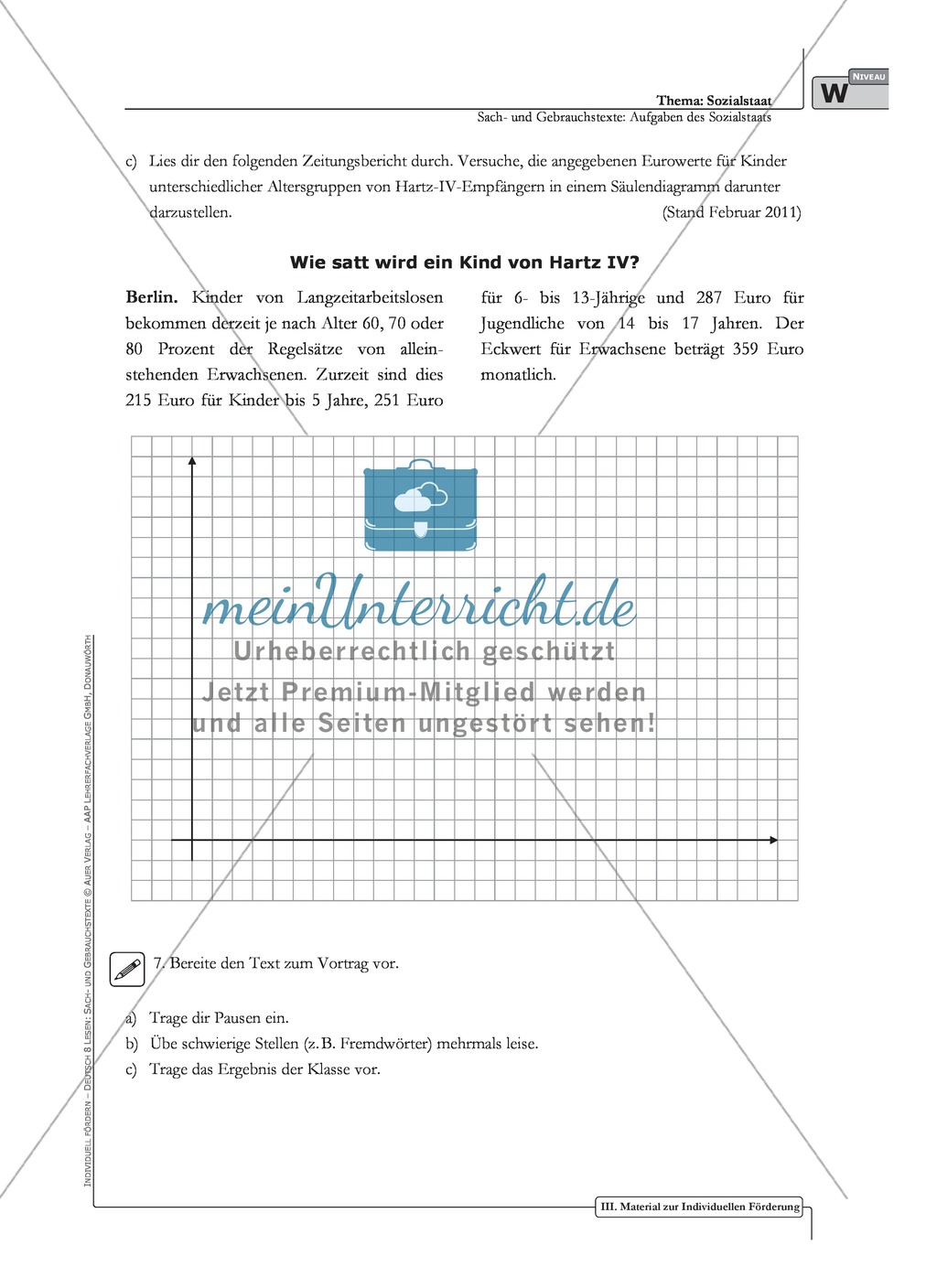 Sachtexte: Aufgaben des Sozialstaats: Unterrichtsvorschlag3, Text, Arbeitsblätter und Lösungen Preview 6