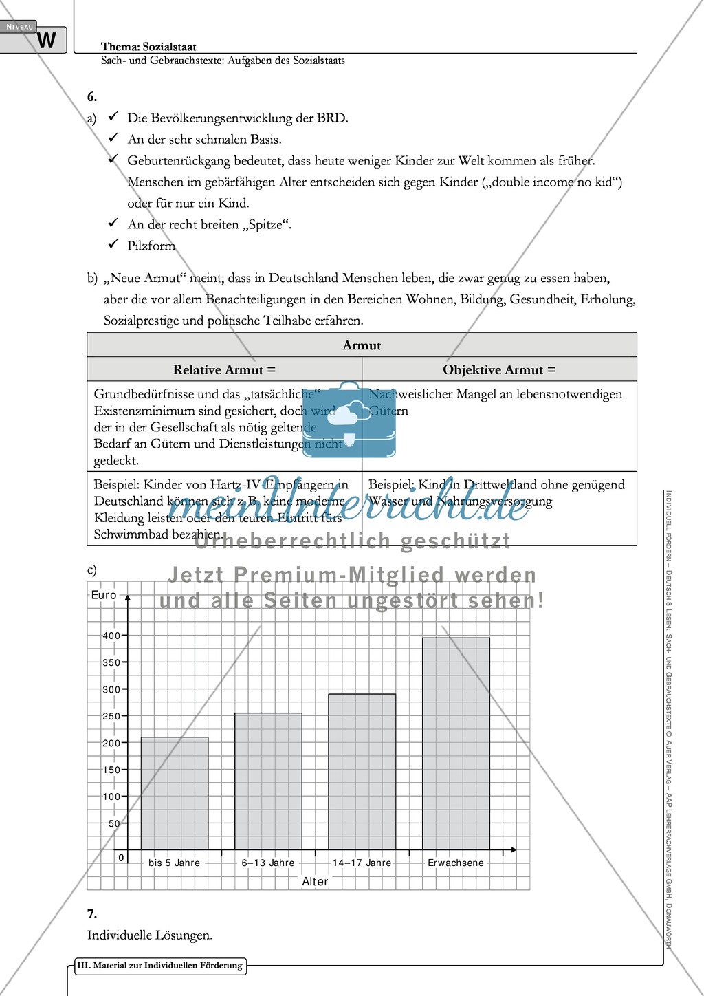 Sachtexte: Aufgaben des Sozialstaats: Unterrichtsvorschlag3, Text, Arbeitsblätter und Lösungen Preview 8