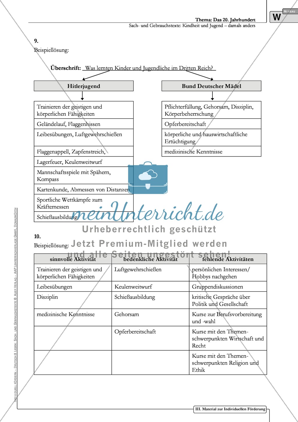 Sachtexte Kindheit in der NS-Zeit - Unterrichtsvorschlag3: Text, Arbeitsblätter und Lösungen Preview 10