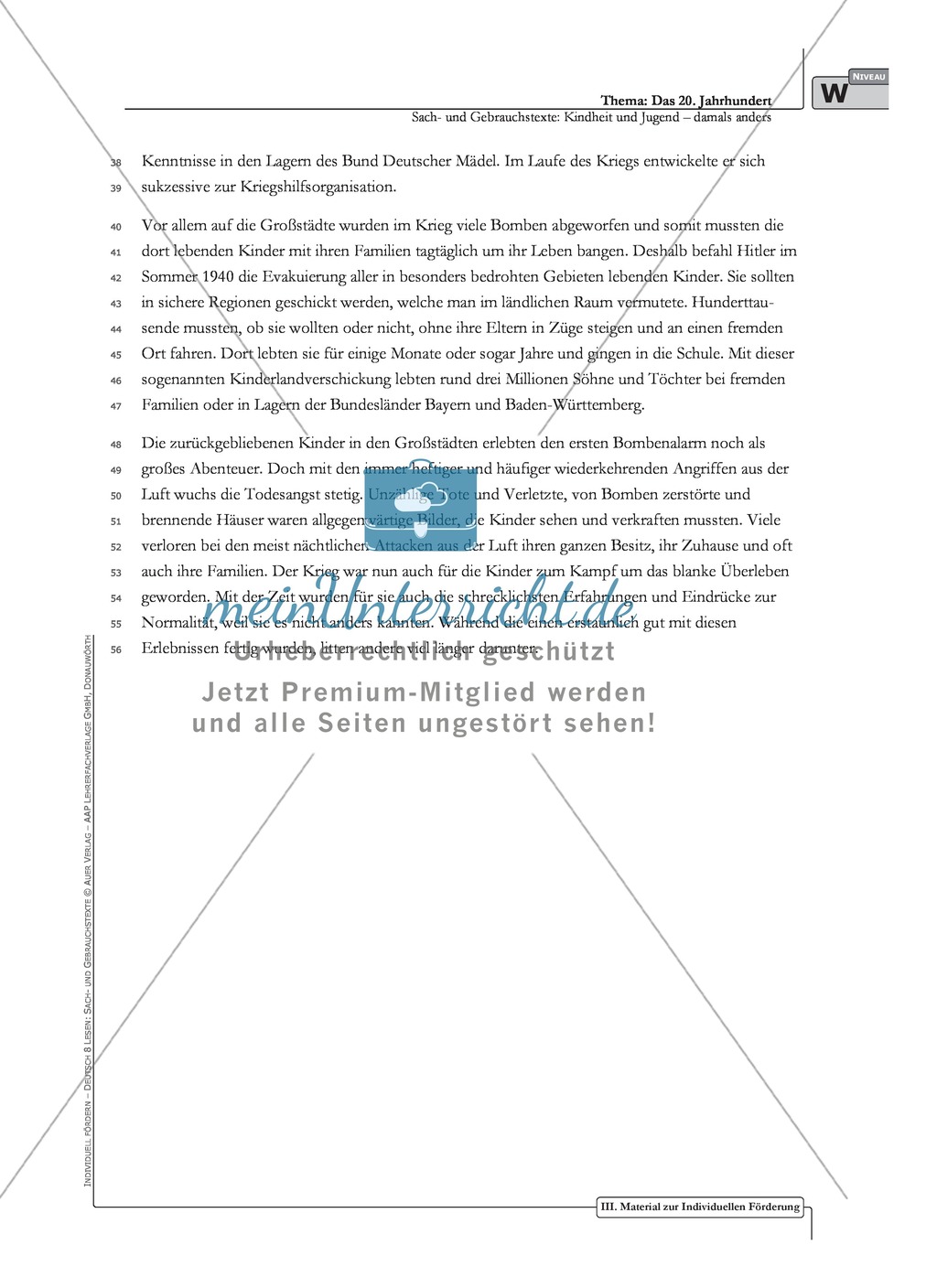 Sachtexte Kindheit in der NS-Zeit - Unterrichtsvorschlag3: Text, Arbeitsblätter und Lösungen Preview 3
