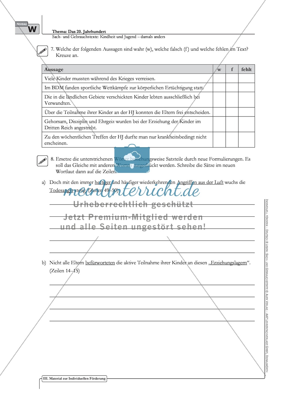 Sachtexte Kindheit in der NS-Zeit - Unterrichtsvorschlag3: Text, Arbeitsblätter und Lösungen Preview 6