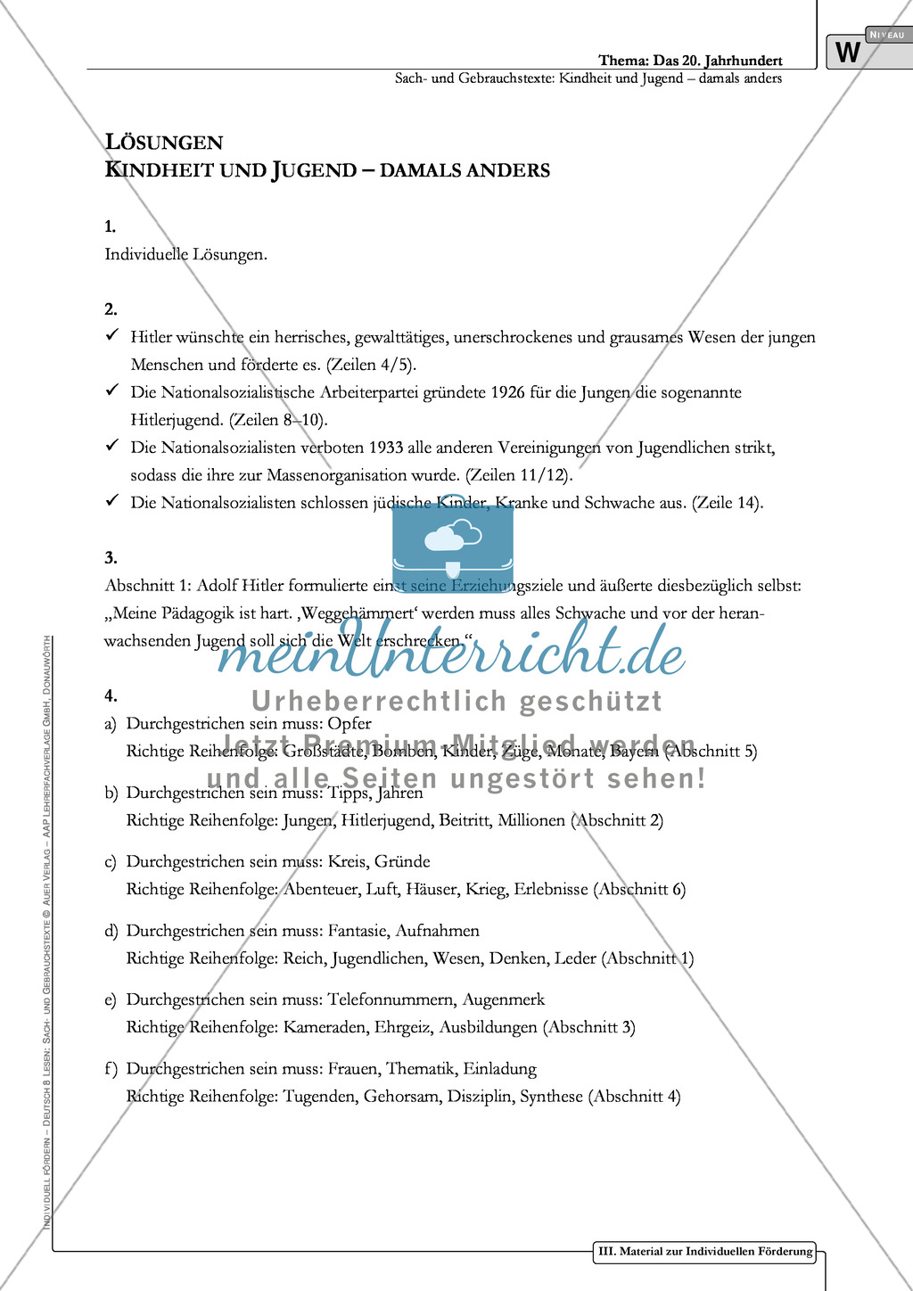 Sachtexte Kindheit in der NS-Zeit - Unterrichtsvorschlag3: Text, Arbeitsblätter und Lösungen Preview 8
