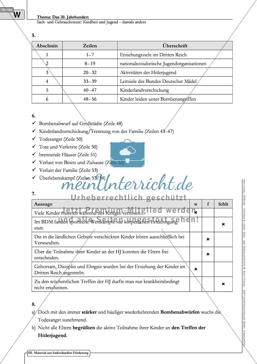 Sachtexte Kindheit in der NS-Zeit - Unterrichtsvorschlag3: Text, Arbeitsblätter und Lösungen Preview 9