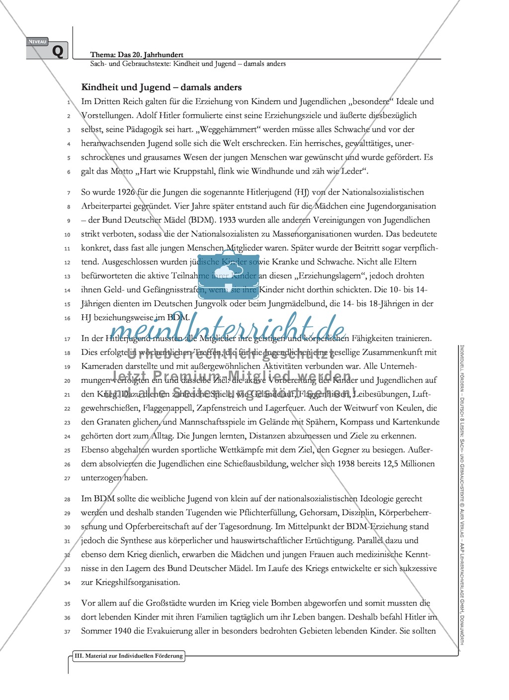 Sachtexte Kindheit in der NS-Zeit - Unterrichtsvorschlag 2: Text, Arbeitsblätter und Lösungen Preview 2