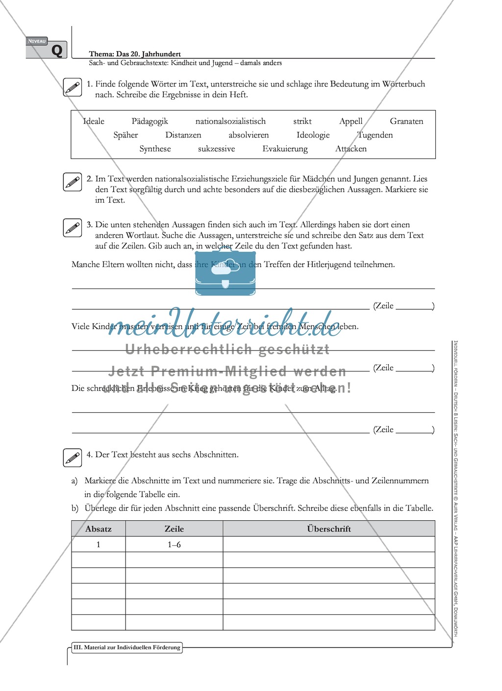Sachtexte Kindheit in der NS-Zeit - Unterrichtsvorschlag 2: Text, Arbeitsblätter und Lösungen Preview 4