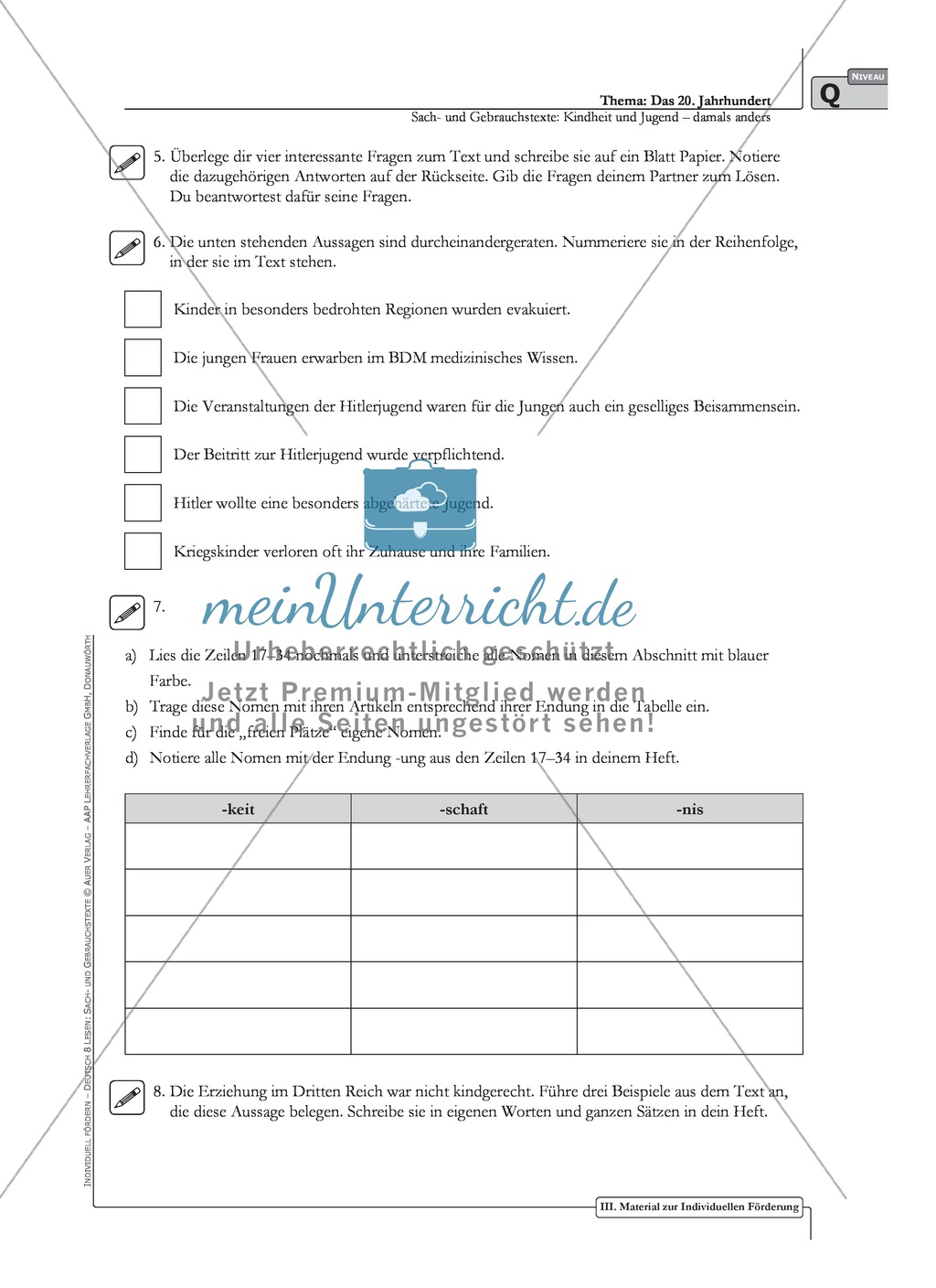 Sachtexte Kindheit in der NS-Zeit - Unterrichtsvorschlag 2: Text, Arbeitsblätter und Lösungen Preview 5