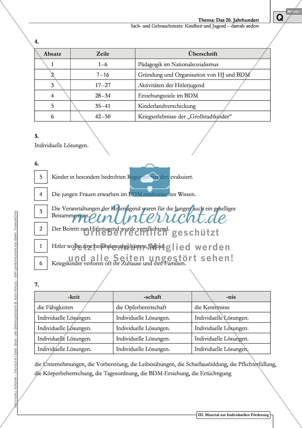 Sachtexte Kindheit in der NS-Zeit - Unterrichtsvorschlag 2: Text, Arbeitsblätter und Lösungen Preview 8