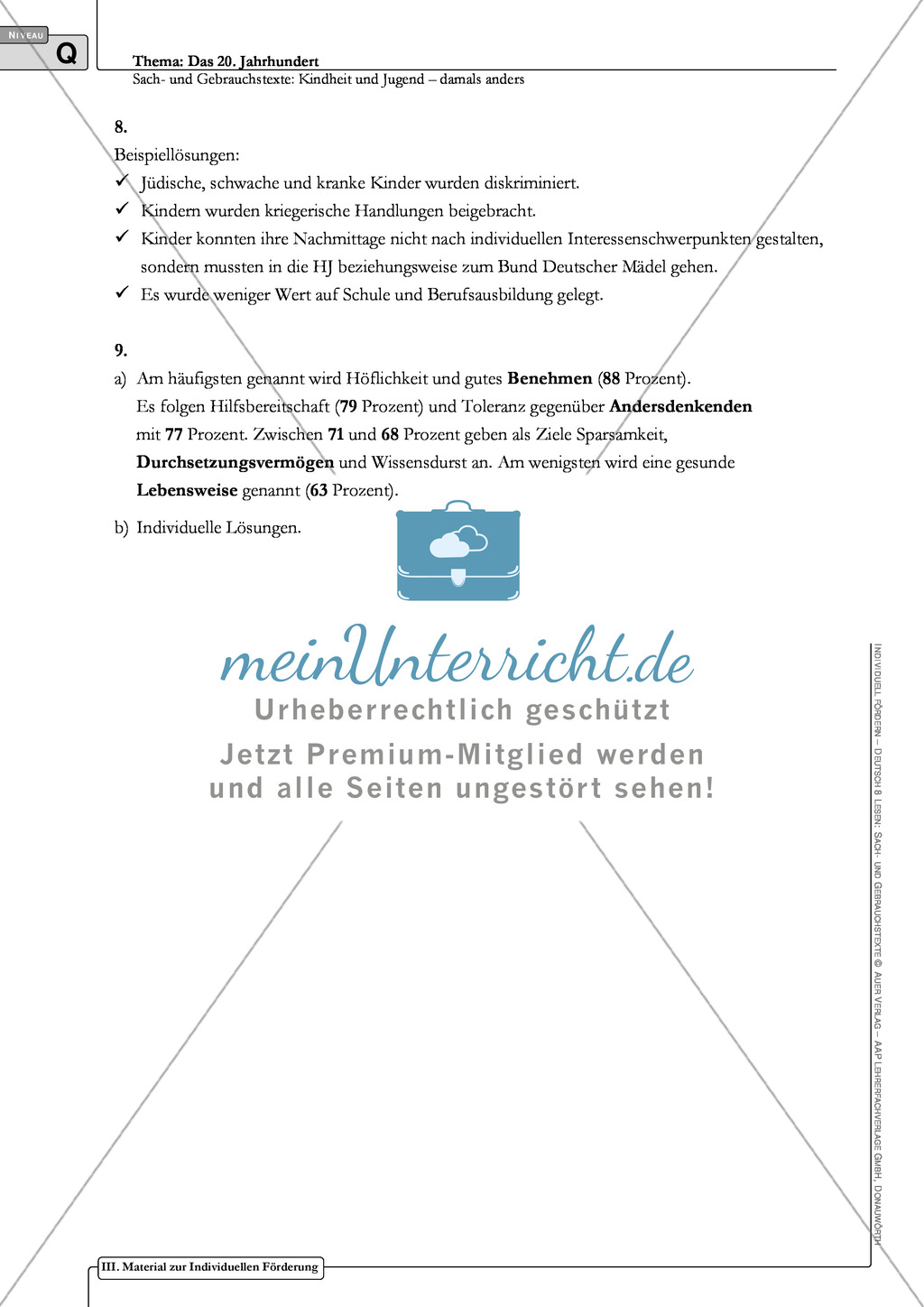 Sachtexte Kindheit in der NS-Zeit - Unterrichtsvorschlag 2: Text, Arbeitsblätter und Lösungen Preview 9