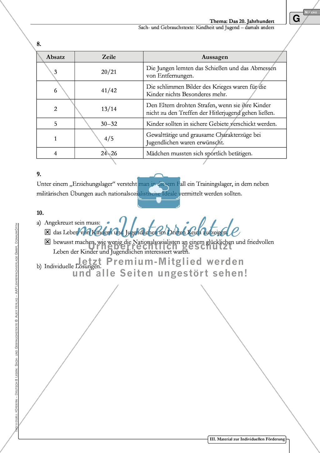 Sachtexte Kindheit in der NS-Zeit: Unterrichtsvorschlag1, Bilder, Text, Arbeitsblätter und Lösungen Preview 10