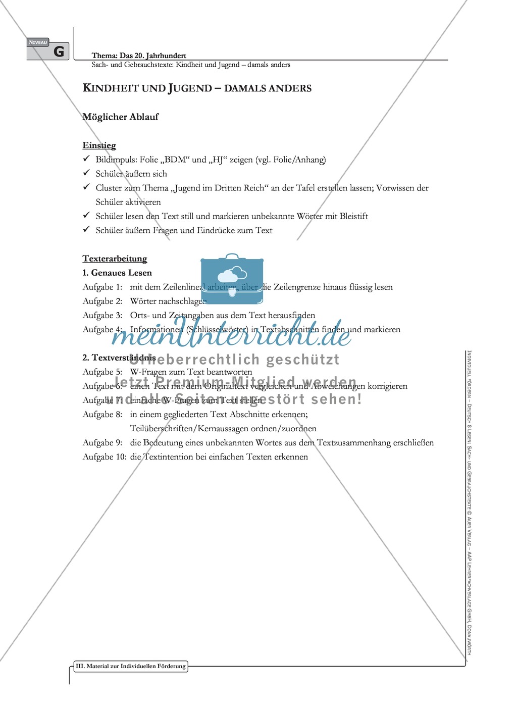 Sachtexte Kindheit in der NS-Zeit: Unterrichtsvorschlag1, Bilder, Text, Arbeitsblätter und Lösungen Preview 1