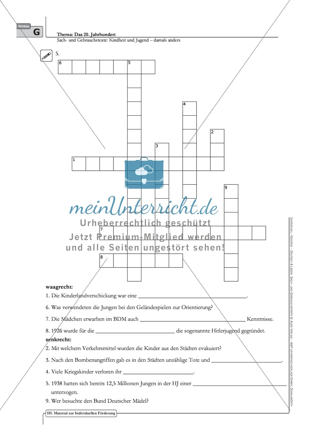 Sachtexte Kindheit in der NS-Zeit: Unterrichtsvorschlag1, Bilder, Text, Arbeitsblätter und Lösungen Preview 5