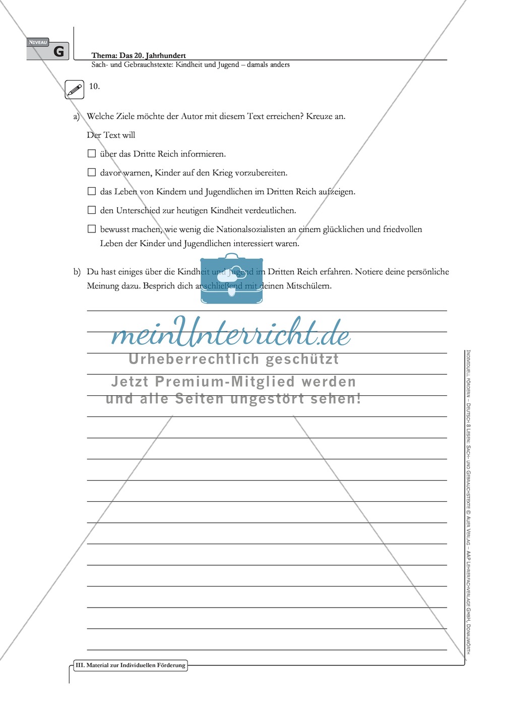 Sachtexte Kindheit in der NS-Zeit: Unterrichtsvorschlag1, Bilder, Text, Arbeitsblätter und Lösungen Preview 7