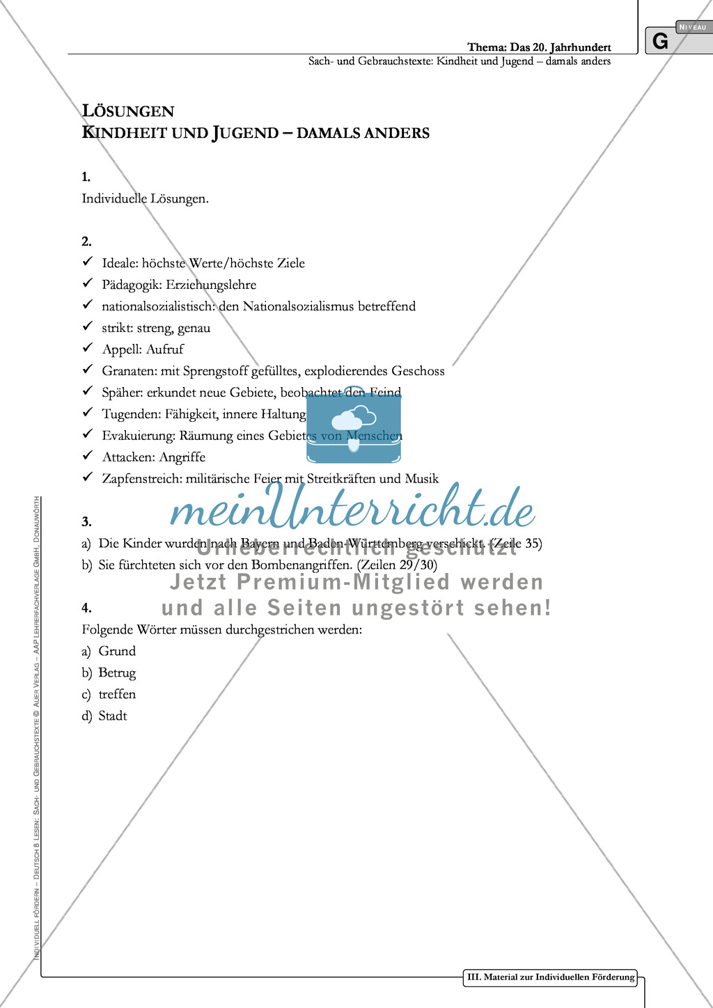 Sachtexte Kindheit in der NS-Zeit: Unterrichtsvorschlag1, Bilder, Text, Arbeitsblätter und Lösungen Preview 8