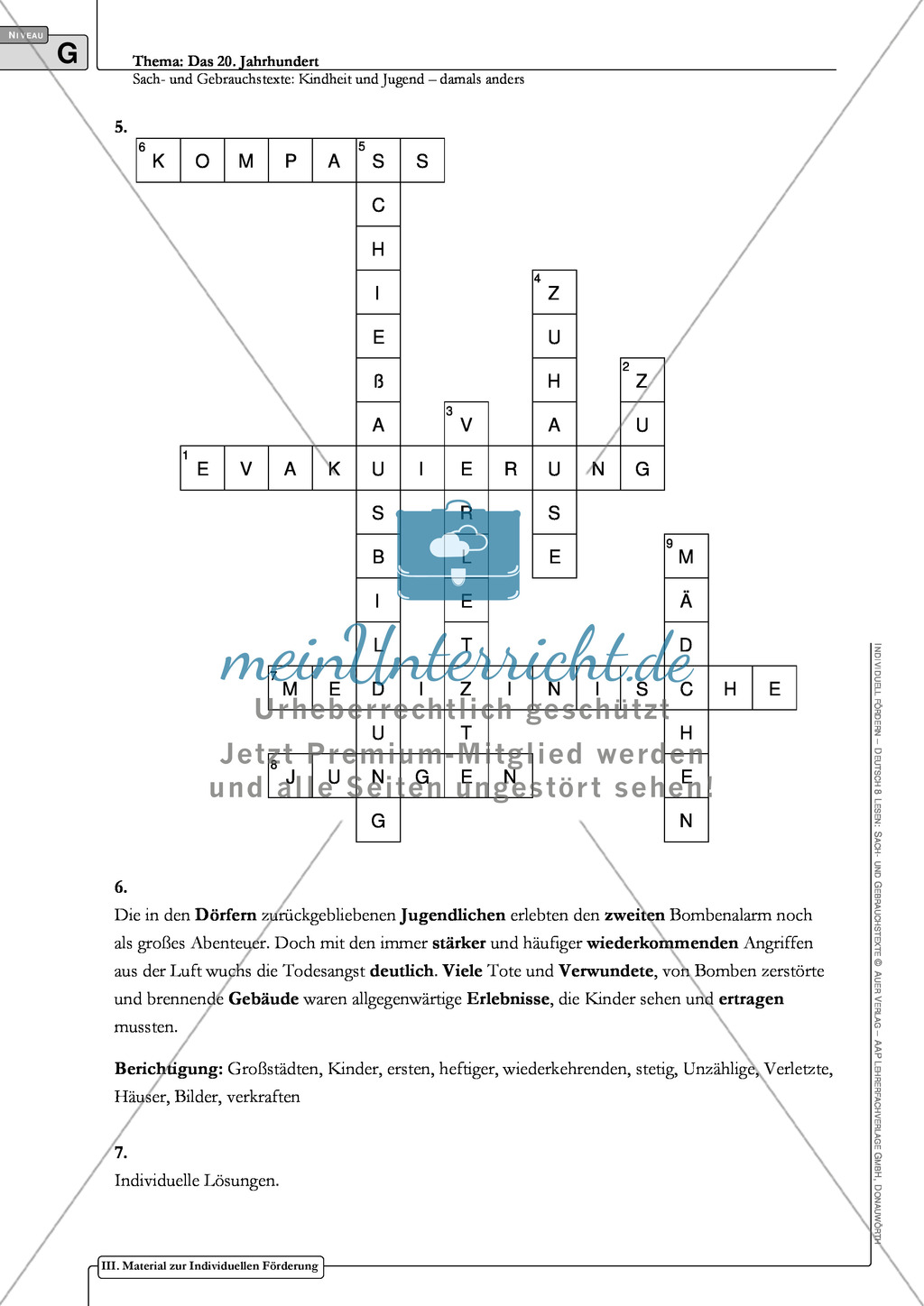 Sachtexte Kindheit in der NS-Zeit: Unterrichtsvorschlag1, Bilder, Text, Arbeitsblätter und Lösungen Preview 9