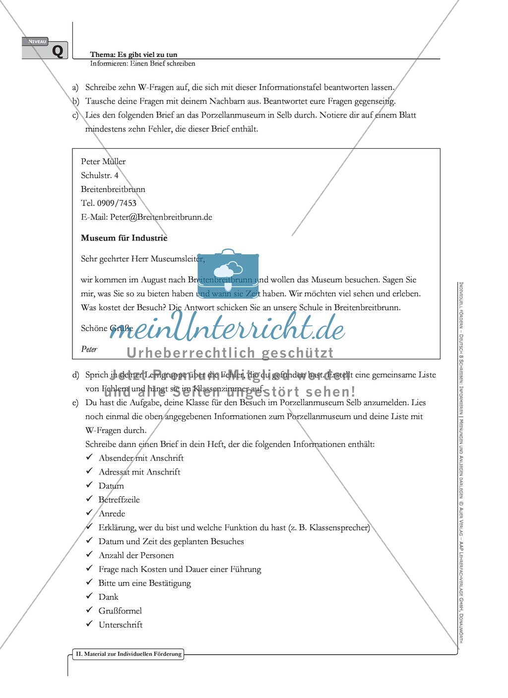 Einen Brief schreiben: Material zur individuellen Förderung mit Übungen und Lösungen Preview 8