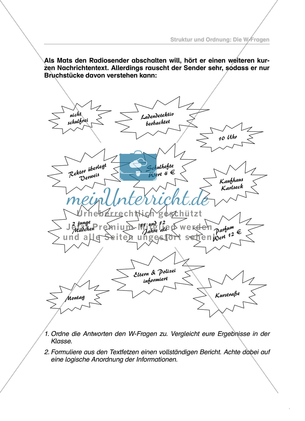 W-Fragen in einem Bericht: Übungen und Lösung Preview 4